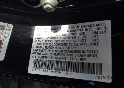 2015 Honda Cr-V Ex from USA, damaged, VIN 2HKRM4H59FH683749
